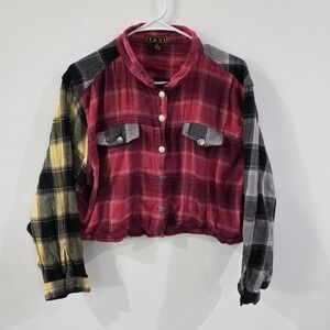 Taxi Womens Crop Top Size 3X Colorblock Plaid Abstract Button Up